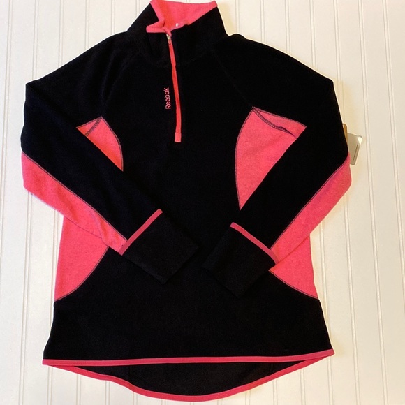 REEBOK Black Pink Polar Fleece Quarter Zip Front Size Medium - Picture 1 of 4